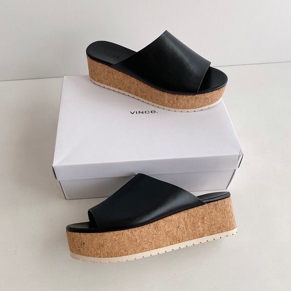 ✨New VINCE James B Leather Platform Slide Sandals 9M - Picture 1 of 10